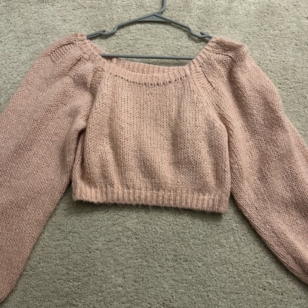 Altar'd State Pink Crew Neck Sweater with Chunky Knit